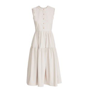 Ciao Lucia Freya Midi Dress Womens XS Beige Khaki Tiered Cotton Keyhole Back Tan